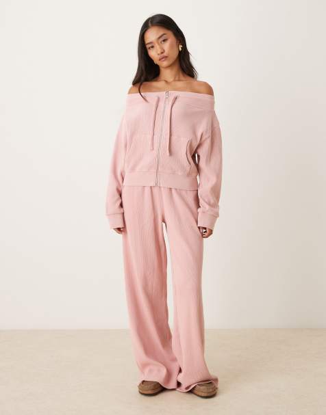 ASOS DESIGN - Joggers rosa a nido d'ape con vita alta arricciata - view 1