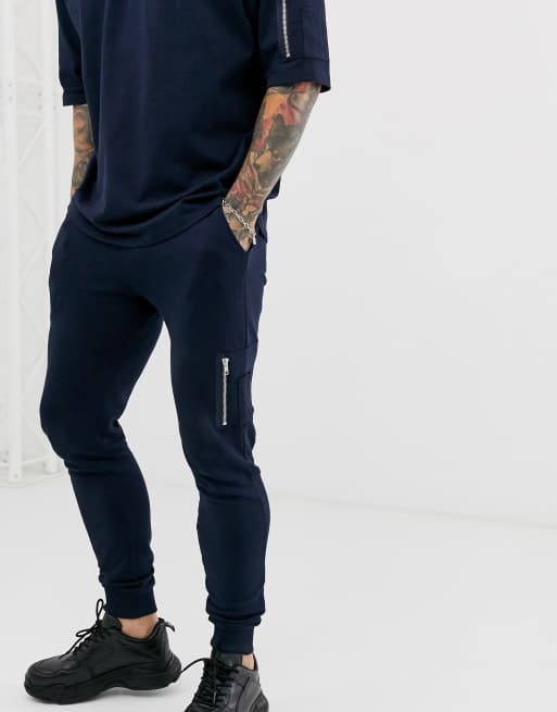 ASOS DESIGN - Coordinato blu navy con tasca MA1, 3 di 3
