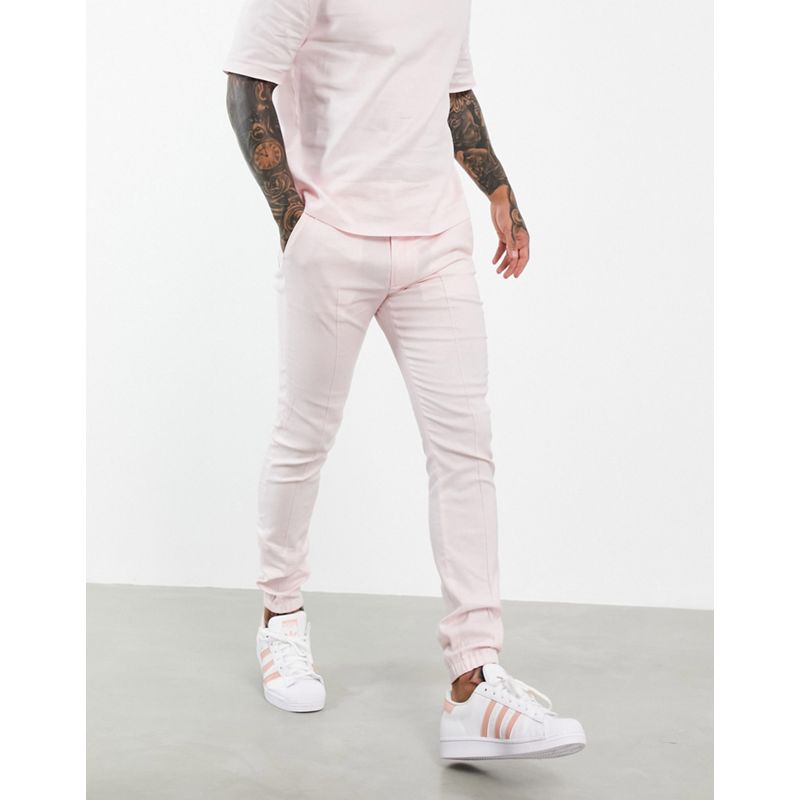 Pantaloni e chino PfhsJ DESIGN - Coordinato elegante skinny in cotone misto lino rosa