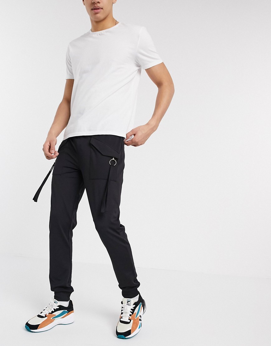 ASOS DESIGN - Joggers skinny in tricot di poliestere con fascette-Nero