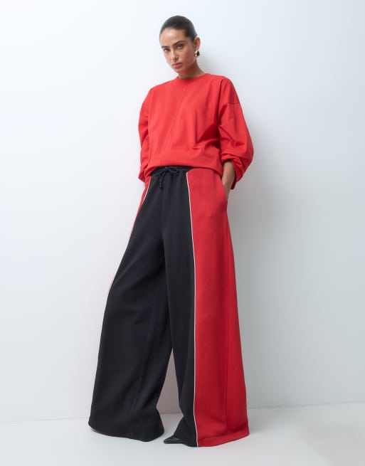 ASOS DESIGN joggers sportifs à empiècements piqué rouge et noir, 3 de 5