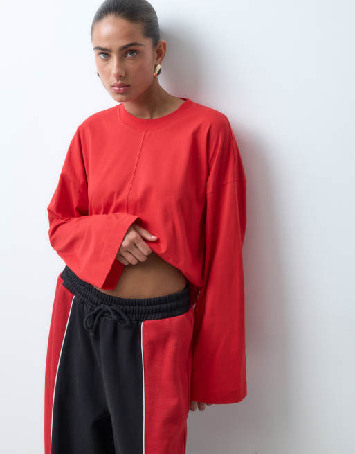 ASOS DESIGN joggers sportifs à empiècements piqué rouge et noir, 4 de 5