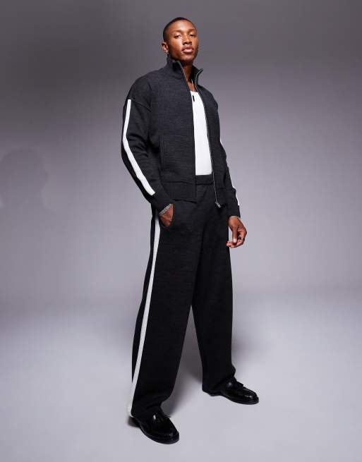 ASOS DESIGN - Joggers sportivi in maglia grigio scuro con riga laterale vestibilità comoda