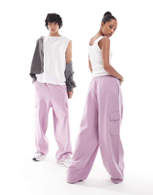 ASOS DESIGN - Joggers unisex a fondo ampio rosa slavato con tasche cargo, 2 di 4