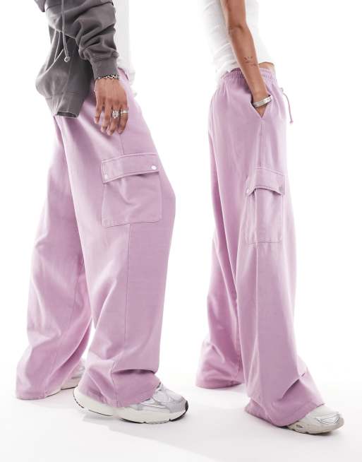 ASOS DESIGN - Joggers unisex a fondo ampio rosa slavato con tasche cargo, 4 di 4