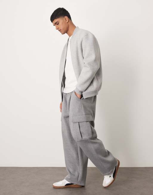 ASOS DESIGN – Joggersy o bardzo szerokim kroju z kieszeniami w stylu utility w ciemnoszarym melanżowym kolorze