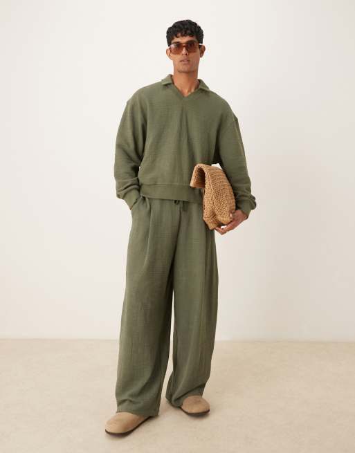 ASOS DESIGN – Joggersy oversize z balonowymi nogawkami z imitacji lnu w kolorze khaki