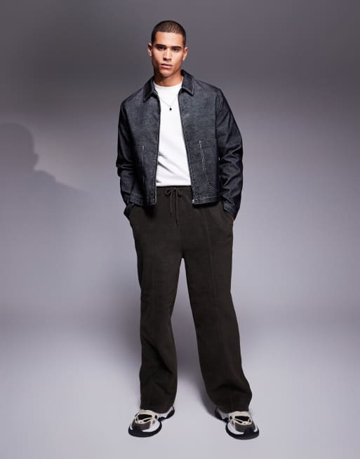 ASOS DESIGN – Joggersy polarowe z szerokimi nogawkami w ciemnym odcieniu khaki