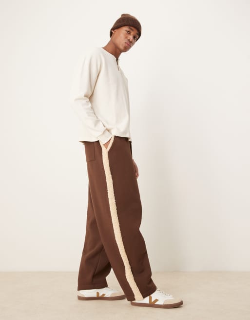 ASOS DESIGN – Joggersy w kolorze khaki z balonowymi nogawkami i podszewką z kożuszka