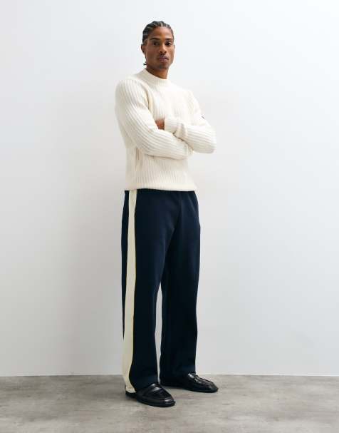 ASOS DESIGN joggersy wide leg z lamówką w kolorze granatowym - view 1