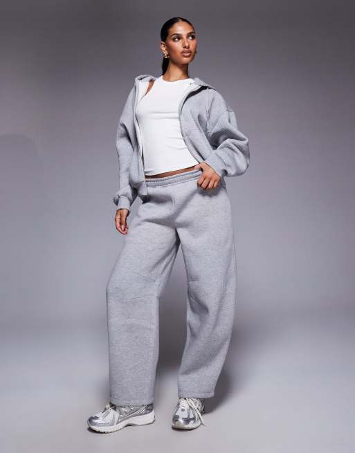 ASOS DESIGN – Joggersy z baryłkowymi nogawkami i ozdobnymi szwami w szarym melanżowym kolorze, część zestawu