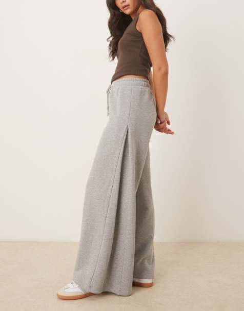 ASOS DESIGN pleat insert wide leg jogger in grey marl