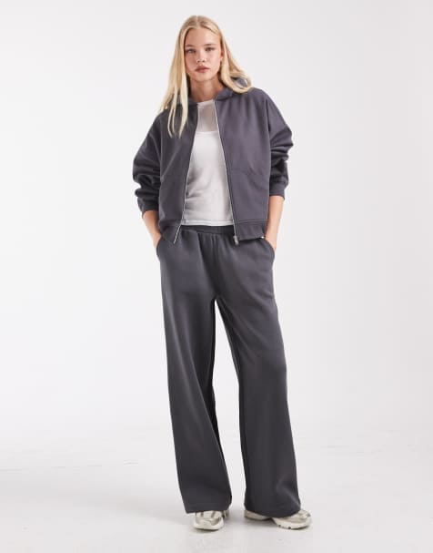 ASOS DESIGN joggersy z szerokimi nogawkami w ciemnoszarym kolorze - view 1