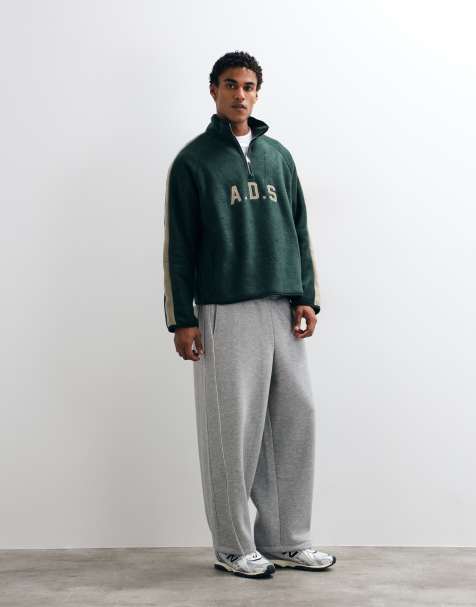 ASOS DESIGN joggery o kroju cocoon z lamówką, szare melanżowe, poliester z bawełną - view 1