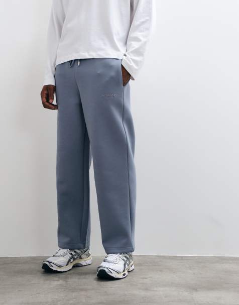 ASOS DESIGN joggery z szerokimi nogawkami z dzianiny nurek z haftem w kolorze niebieskim - view 1
