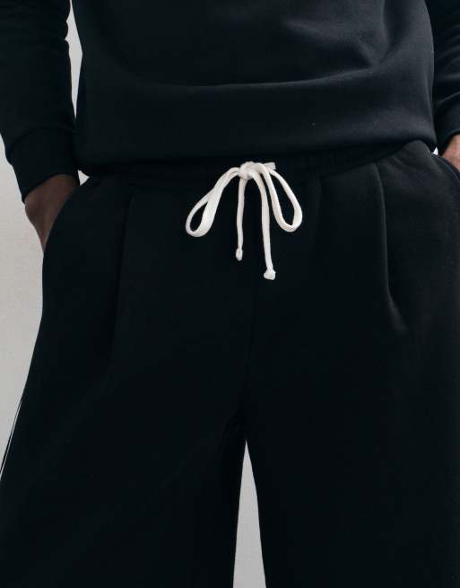ASOS DESIGN joggery z szerokimi nogawkami z lamówką, część zestawu, czarne, 4 z 5