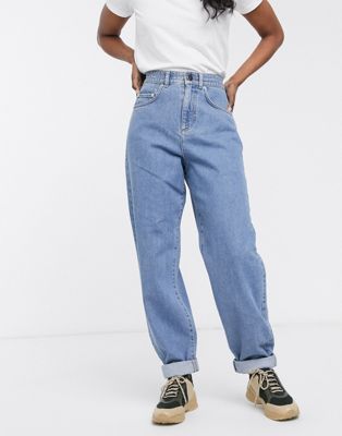 ASOS DESIGN - Jogging-jeans met elastische taille in midwash blauw
