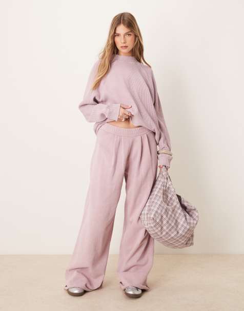 ASOS DESIGN - Joggingbroek met extreem wijde pijpen in mauve met wassing - view 1