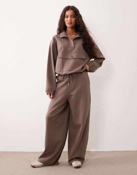 ASOS DESIGN - Joggingbroek met interlocknaden in taupe, deel van co-ord set - view 1