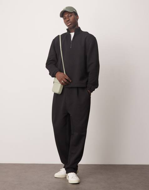 ASOS DESIGN - Joggingbroek met plooien en rechte pijpen in zwart, deel van co-ord set - view 1