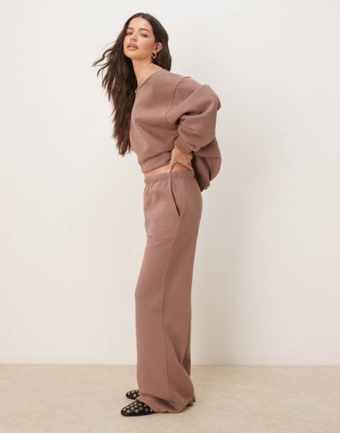 ASOS DESIGN - Joggingbroek met rechte pijpen in donkerbruin, deel van co-ord set - view 1