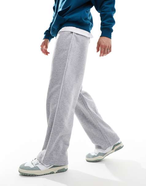 ASOS DESIGN - Joggingbroek met rechte pijpen in gemêleerd grijs met witte biezen - view 1