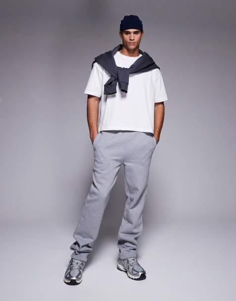 ASOS DESIGN - Joggingbroek met rechte pijpen van premium 400gsm zware stof in gemêleerd grijs - view 1