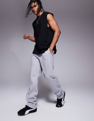 ASOS DESIGN - Joggingbroek met rechte pijpen van premium 400gsm zware stof in gemêleerd grijs - view 1