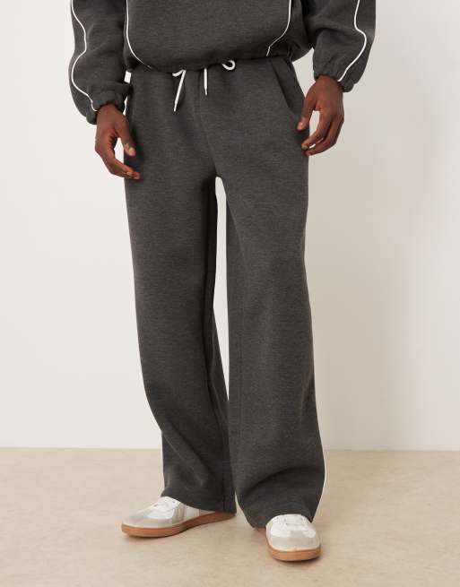 ASOS DESIGN - Joggingbroek met wijde pijpen en bies in donkergrijs, deel van co-ord set, 2 van 5