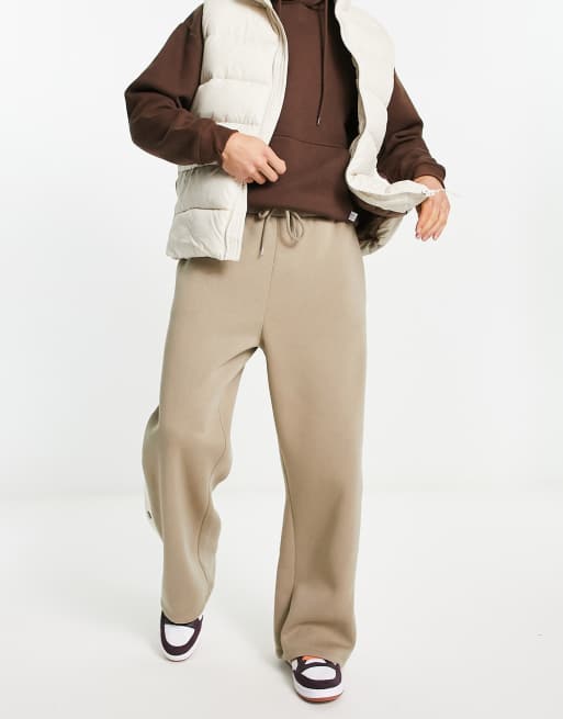 ASOS DESIGN - Joggingbroek met wijde pijpen en drukknopen in beige