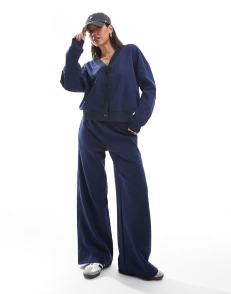 ASOS DESIGN - Joggingbroek met wijde pijpen en inzetstuk aan de zijkant in marineblauw, deel van co-ord set - view 1
