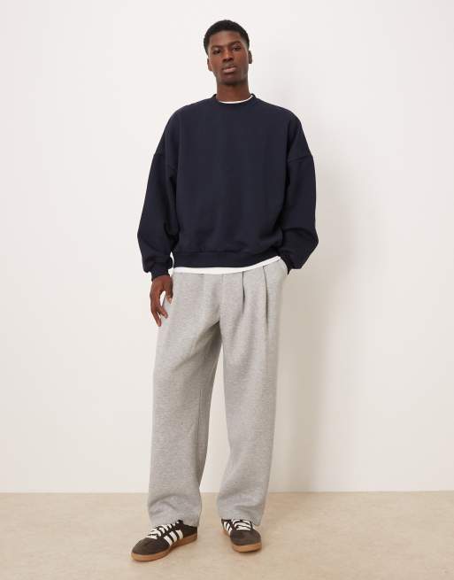 ASOS DESIGN - Joggingbroek met wijde pijpen en plooien in gemêleerd grijs, 2 van 5