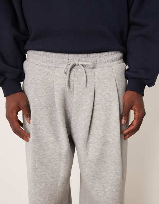 ASOS DESIGN - Joggingbroek met wijde pijpen en plooien in gemêleerd grijs, 5 van 5