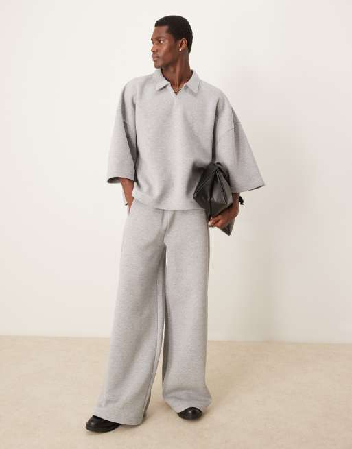 ASOS DESIGN - Joggingbroek met wijde pijpen in gemêleerd grijs, deel van co-ord set