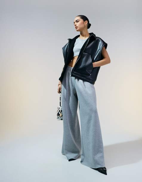 ASOS DESIGN - Joggingbroek met wijde pijpen in gemêleerd grijs - view 1