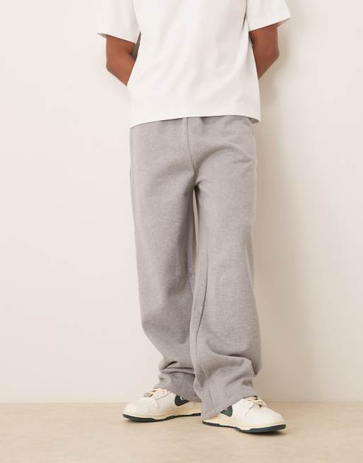 ASOS DESIGN - Joggingbroek met wijde pijpen van 400gsm zware premium stof in gemêleerd grijs, 2 van 5