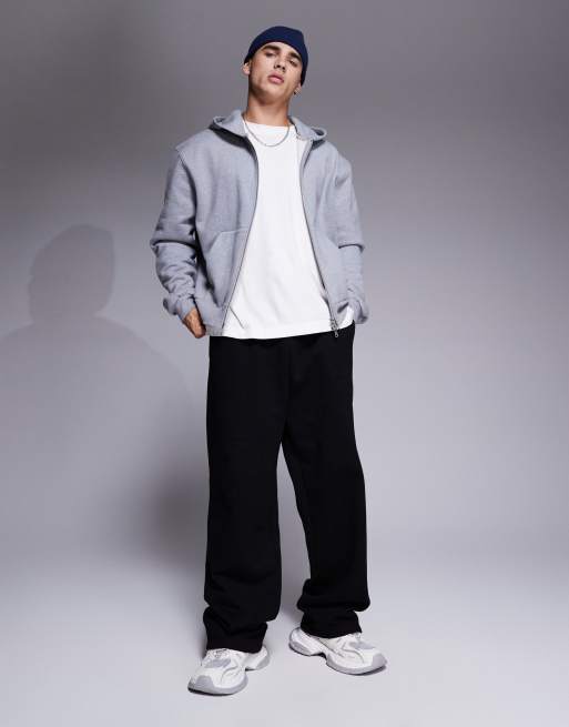 ASOS DESIGN - Joggingbroek met wijde pijpen van premium 400gsm zware stof in zwart