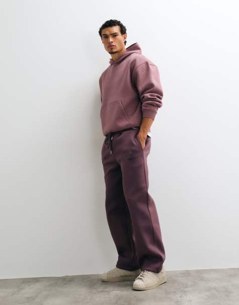 ASOS DESIGN joggingbroek met wijde pijpen van scuba-achtige stof met borduursel in bruin - view 1