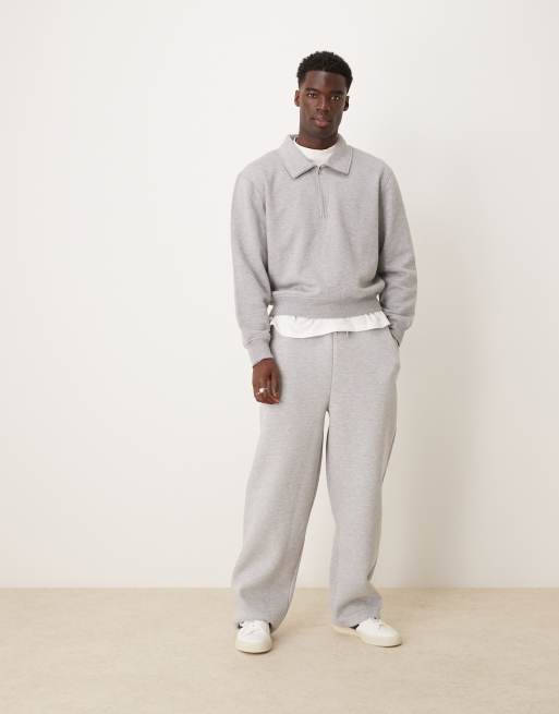 ASOS DESIGN - Joggingbroek met wijde pijpen van scubastof in gemêleerd grijs