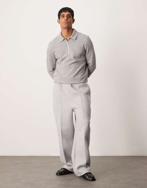 ASOS DESIGN - Joggingbroek van scubastof met wijde pijpen en platgestikte plooitjes in grijs