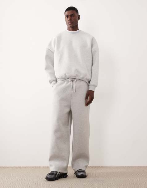 ASOS DESIGN - Joggingbroek van zware scuba-achtige stof met wijde pijpen in gemêleerd grijs - view 1