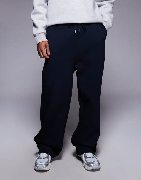 ASOS DESIGN - Joggingbroek van zware stof in scubastijl met wijde pijpen in marineblauw - view 1