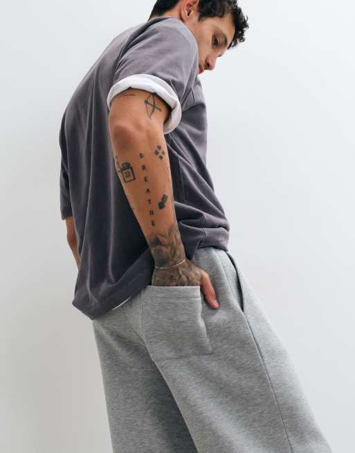 ASOS DESIGN joggingbukser med brede ben og dobbel linning i gråmeleret, 3 af 5