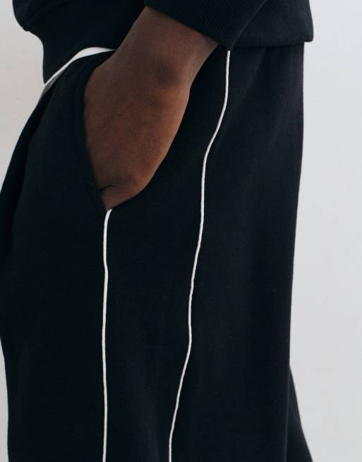 ASOS DESIGN joggingbukser med brede ben og piping i sort, del af sæt, 5 af 5
