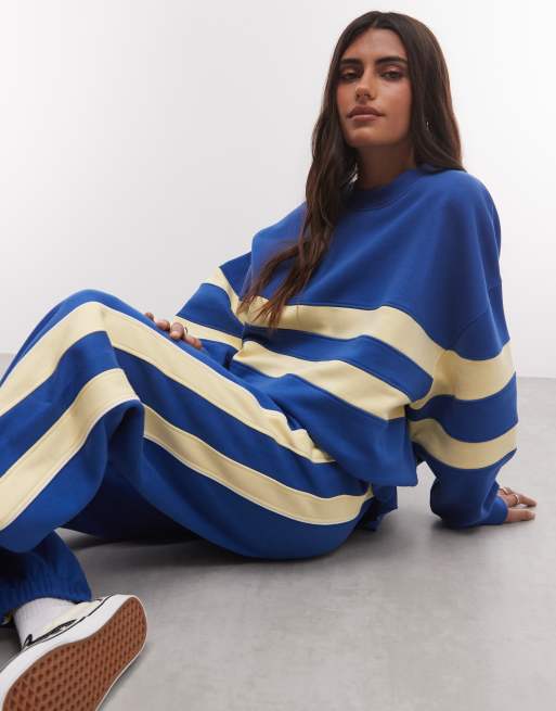ASOS DESIGN - Blåt/gult sæt med sweatshirt og joggingbukser med kontrastpaneler, 3 af 3