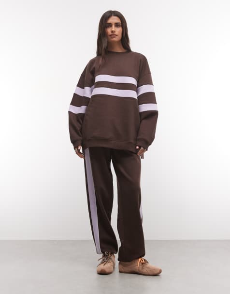 ASOS DESIGN joggingbukser med kontrastdetalje i brun og lilla - view 1