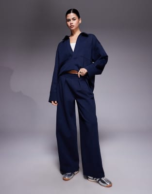 ASOS DESIGN - Jogginghose aus Interlock-Stoff in Marineblau mit weitem Bein, Kombiteil