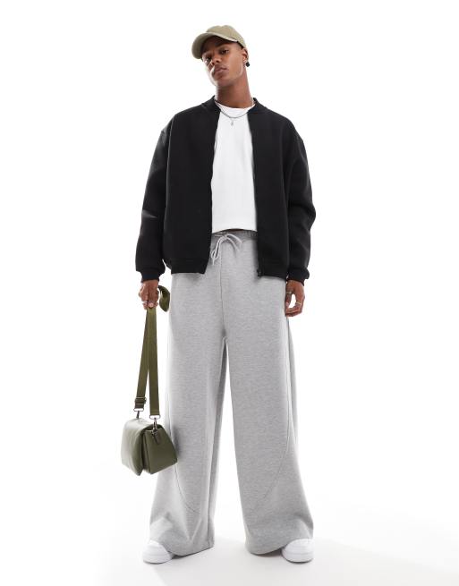ASOS DESIGN – Jogginghose aus Neopren in Grau meliert mit super weitem Bein