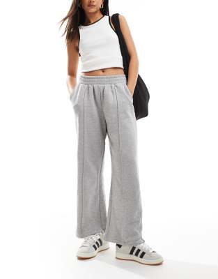 ASOS DESIGN - Jogginghose aus schwerem Material in Grau mit geradem Bein und Biesen