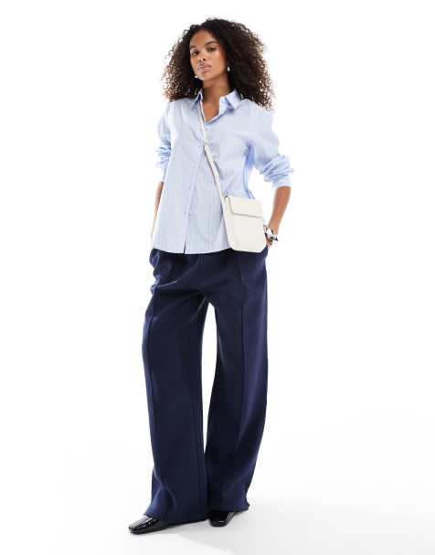 ASOS DESIGN – Jogginghose aus schwerem Material in Marineblau mit geradem Bein und Biesen - view 1